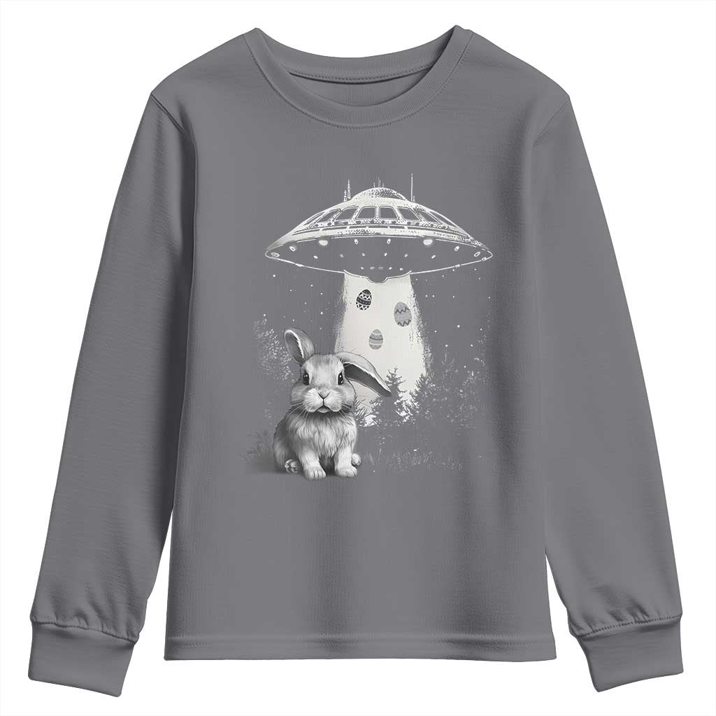 Funny Easter Day UFO Bunny Alien Eggs Youth Sweatshirt TS11 Charcoal Print Your Wear