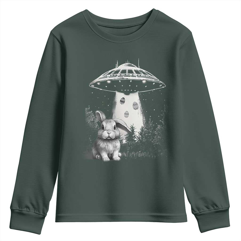 Funny Easter Day UFO Bunny Alien Eggs Youth Sweatshirt TS11 Dark Forest Green Print Your Wear