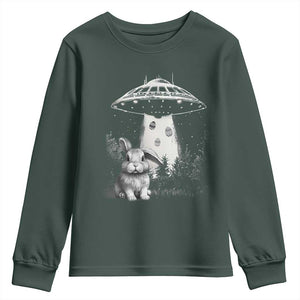 Funny Easter Day UFO Bunny Alien Eggs Youth Sweatshirt TS11 Dark Forest Green Print Your Wear
