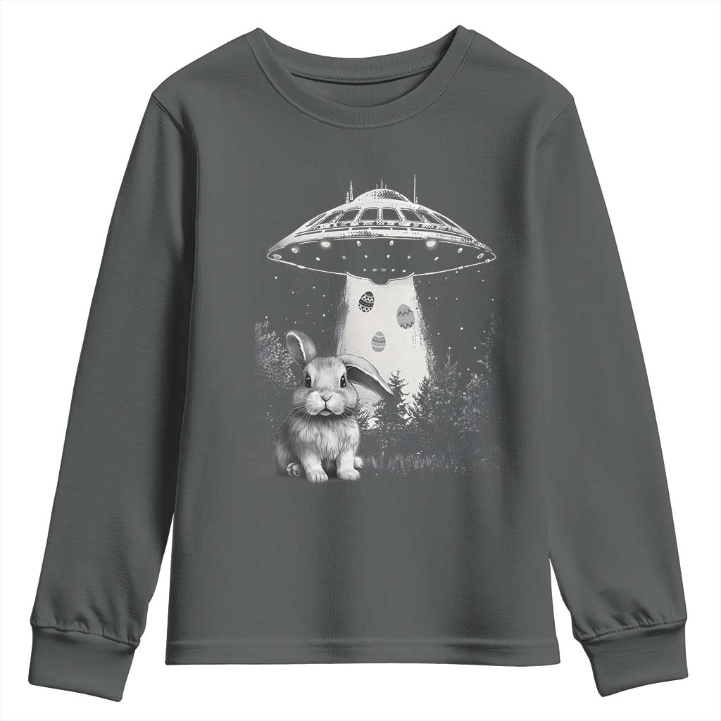 Funny Easter Day UFO Bunny Alien Eggs Youth Sweatshirt TS11 Dark Heather Print Your Wear