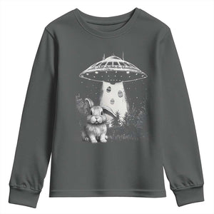 Funny Easter Day UFO Bunny Alien Eggs Youth Sweatshirt TS11 Dark Heather Print Your Wear