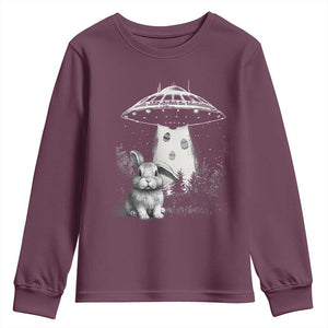 Funny Easter Day UFO Bunny Alien Eggs Youth Sweatshirt TS11 Maroon Print Your Wear
