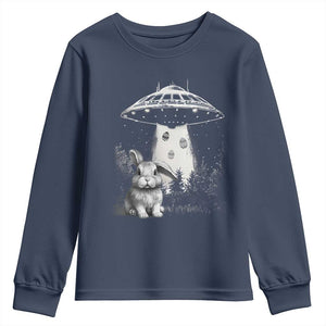 Funny Easter Day UFO Bunny Alien Eggs Youth Sweatshirt TS11 Navy Print Your Wear