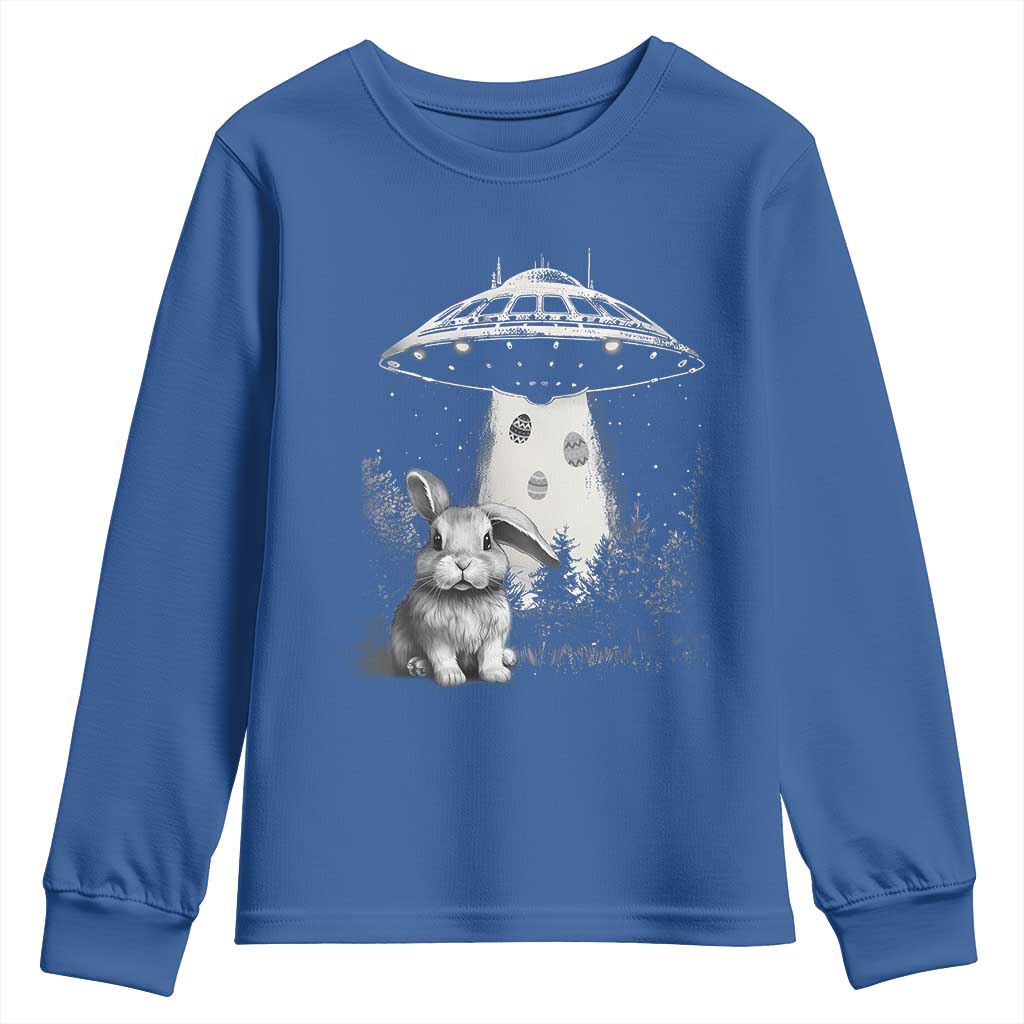 Funny Easter Day UFO Bunny Alien Eggs Youth Sweatshirt TS11 Royal Blue Print Your Wear