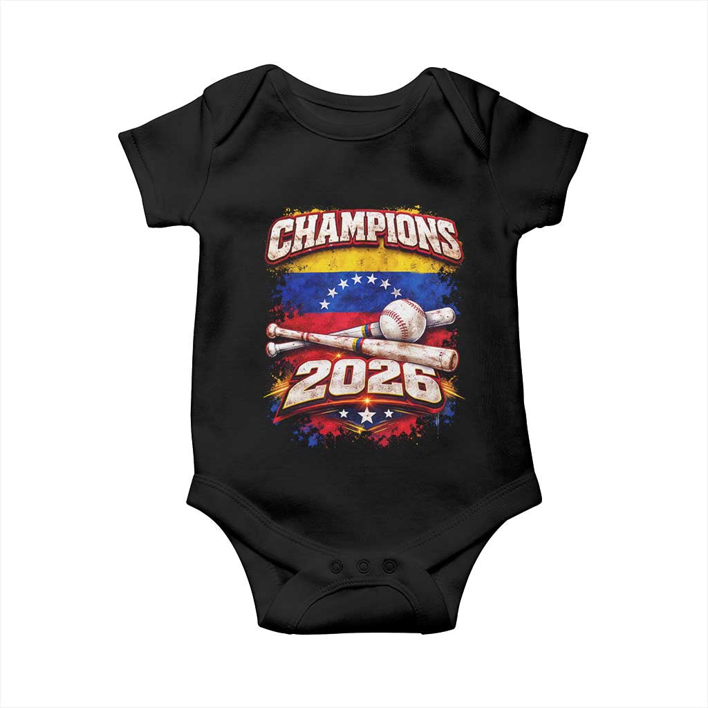Venezuela Champions 2026 Baseball Lover Venezuelan Flag Baby Onesie TS11 Black Print Your Wear