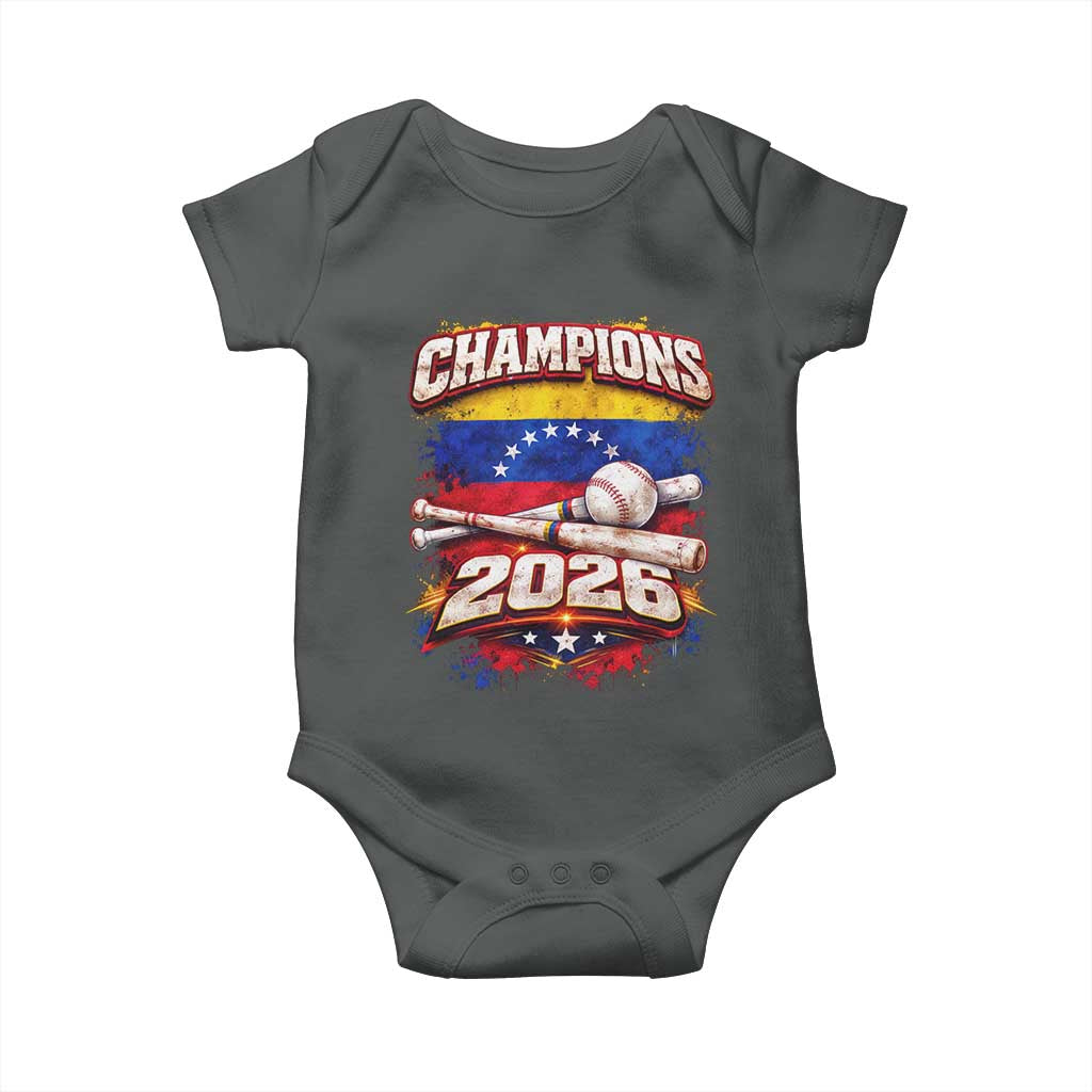 Venezuela Champions 2026 Baseball Lover Venezuelan Flag Baby Onesie TS11 Dark Heather Print Your Wear
