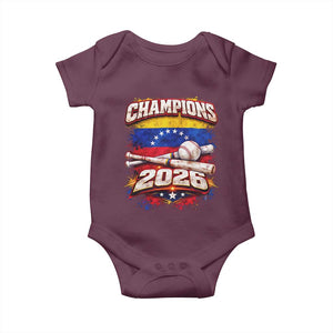 Venezuela Champions 2026 Baseball Lover Venezuelan Flag Baby Onesie TS11 Maroon Print Your Wear