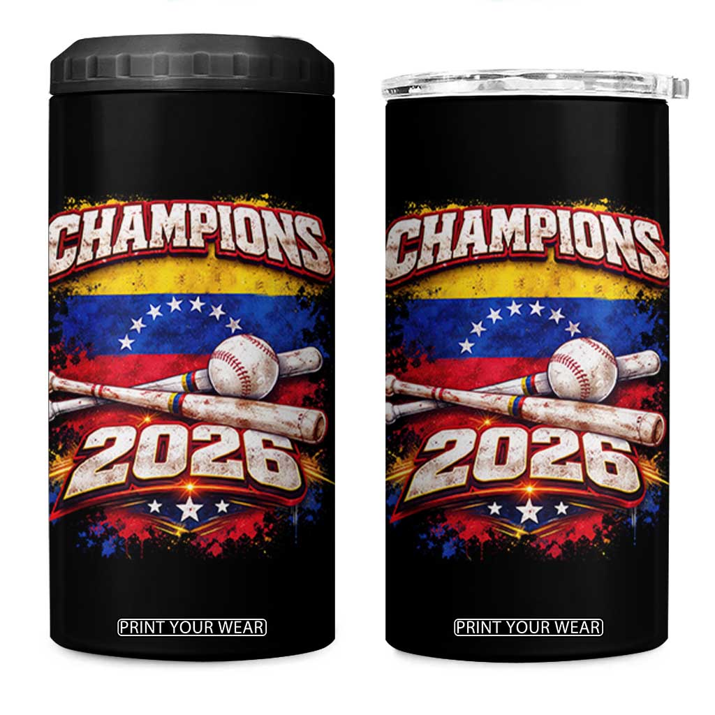 Venezuela Champions 2026 Baseball Lover Venezuelan Flag 4 in 1 Can Cooler Tumbler TS11 One Size: 16 oz Black Print Your Wear
