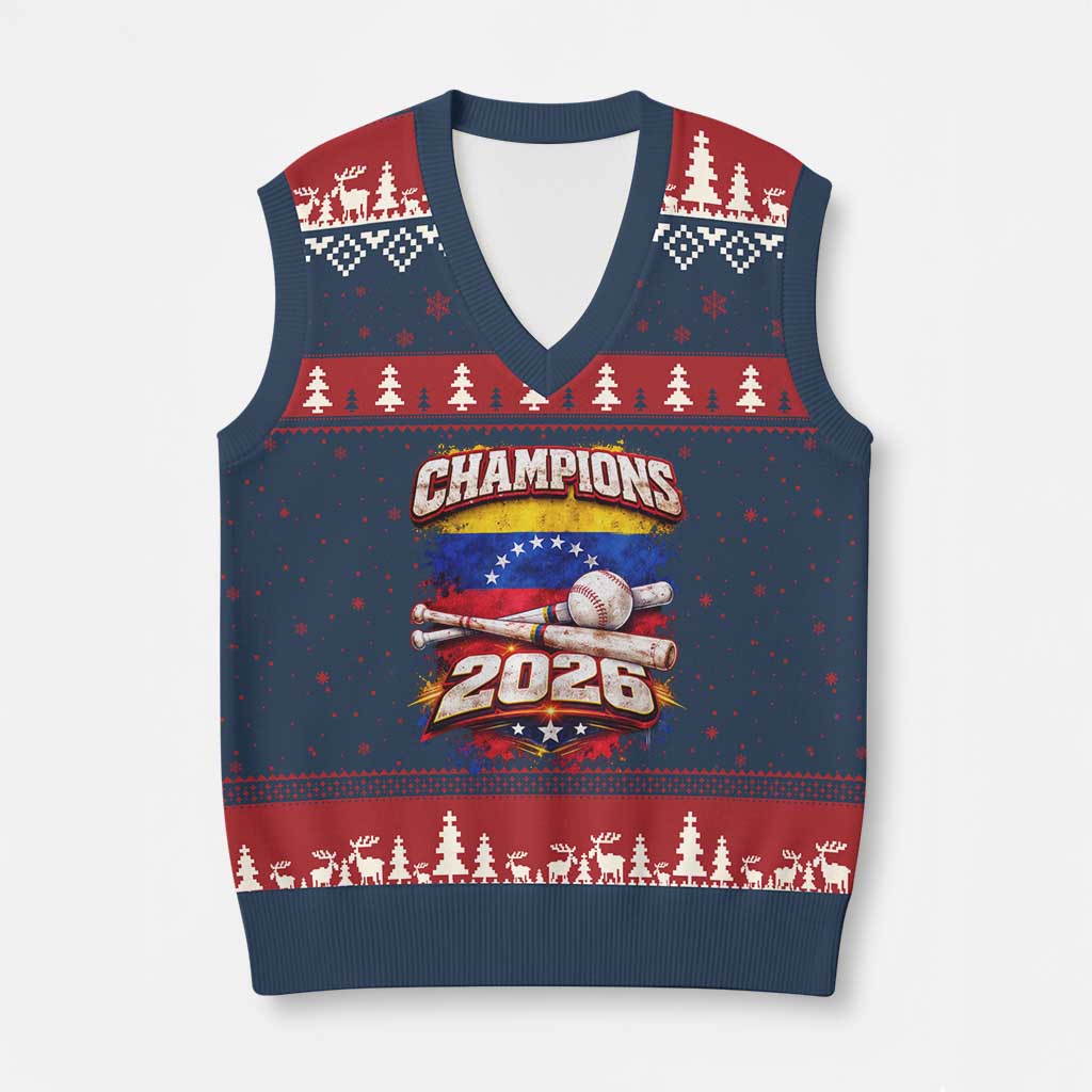 Venezuela Champions 2026 Baseball Lover Venezuelan Flag V-Neck Knit Sweater Vest TS11 Navy Red Print Your Wear
