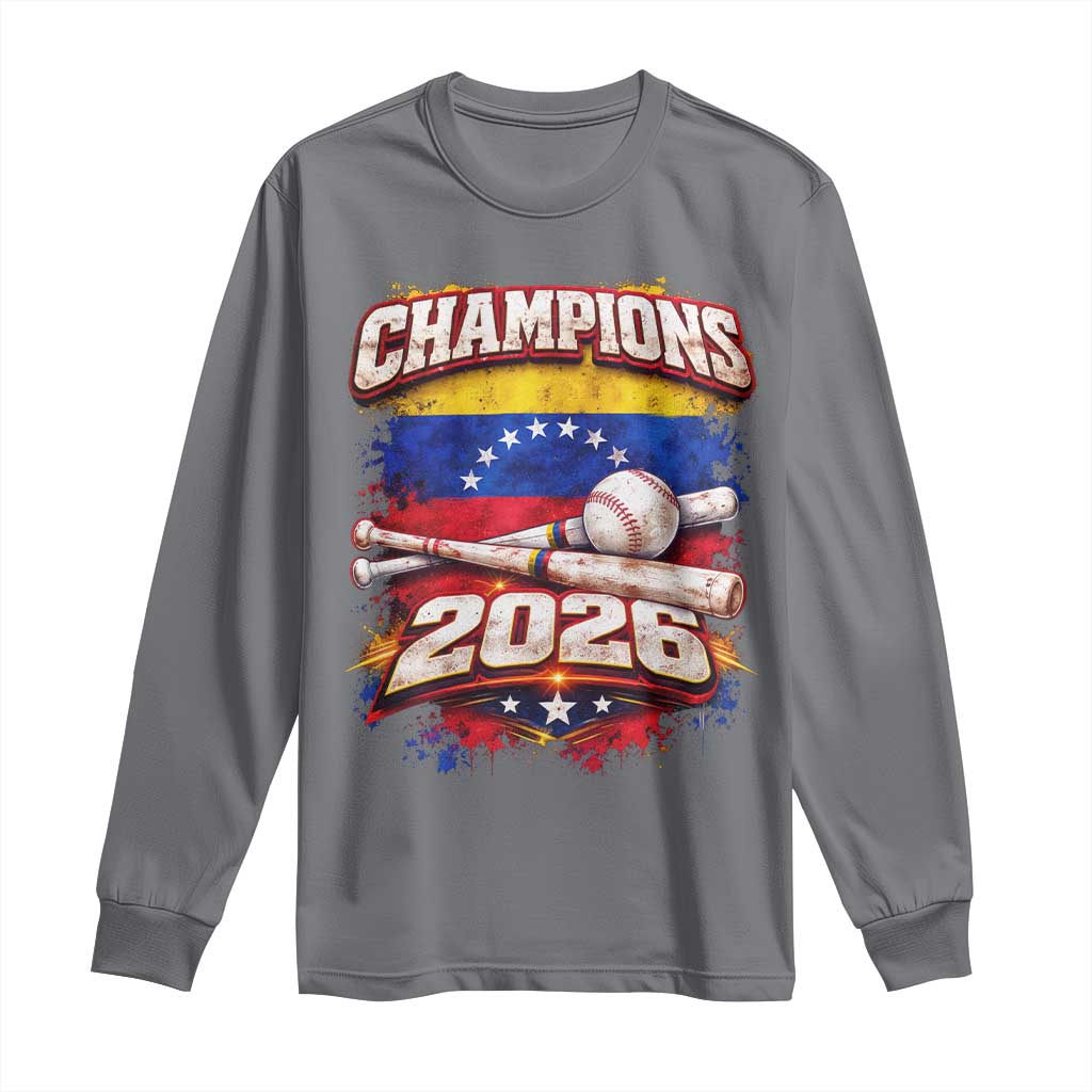 Venezuela Champions 2026 Baseball Lover Venezuelan Flag Long Sleeve Shirt TS11 Charcoal Print Your Wear
