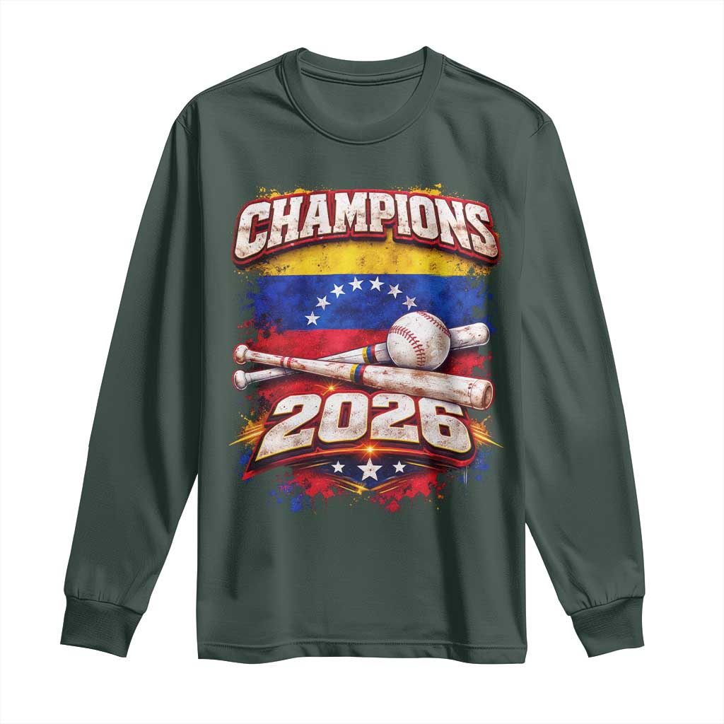 Venezuela Champions 2026 Baseball Lover Venezuelan Flag Long Sleeve Shirt TS11 Dark Forest Green Print Your Wear