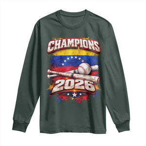 Venezuela Champions 2026 Baseball Lover Venezuelan Flag Long Sleeve Shirt TS11 Dark Forest Green Print Your Wear