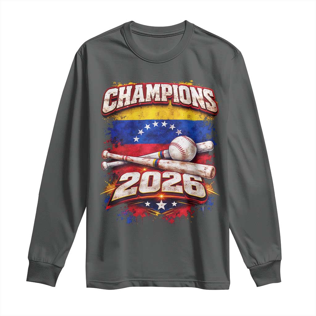 Venezuela Champions 2026 Baseball Lover Venezuelan Flag Long Sleeve Shirt TS11 Dark Heather Print Your Wear