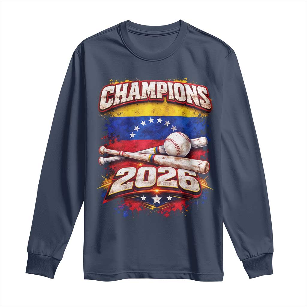 Venezuela Champions 2026 Baseball Lover Venezuelan Flag Long Sleeve Shirt TS11 Navy Print Your Wear