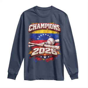 Venezuela Champions 2026 Baseball Lover Venezuelan Flag Long Sleeve Shirt TS11 Navy Print Your Wear