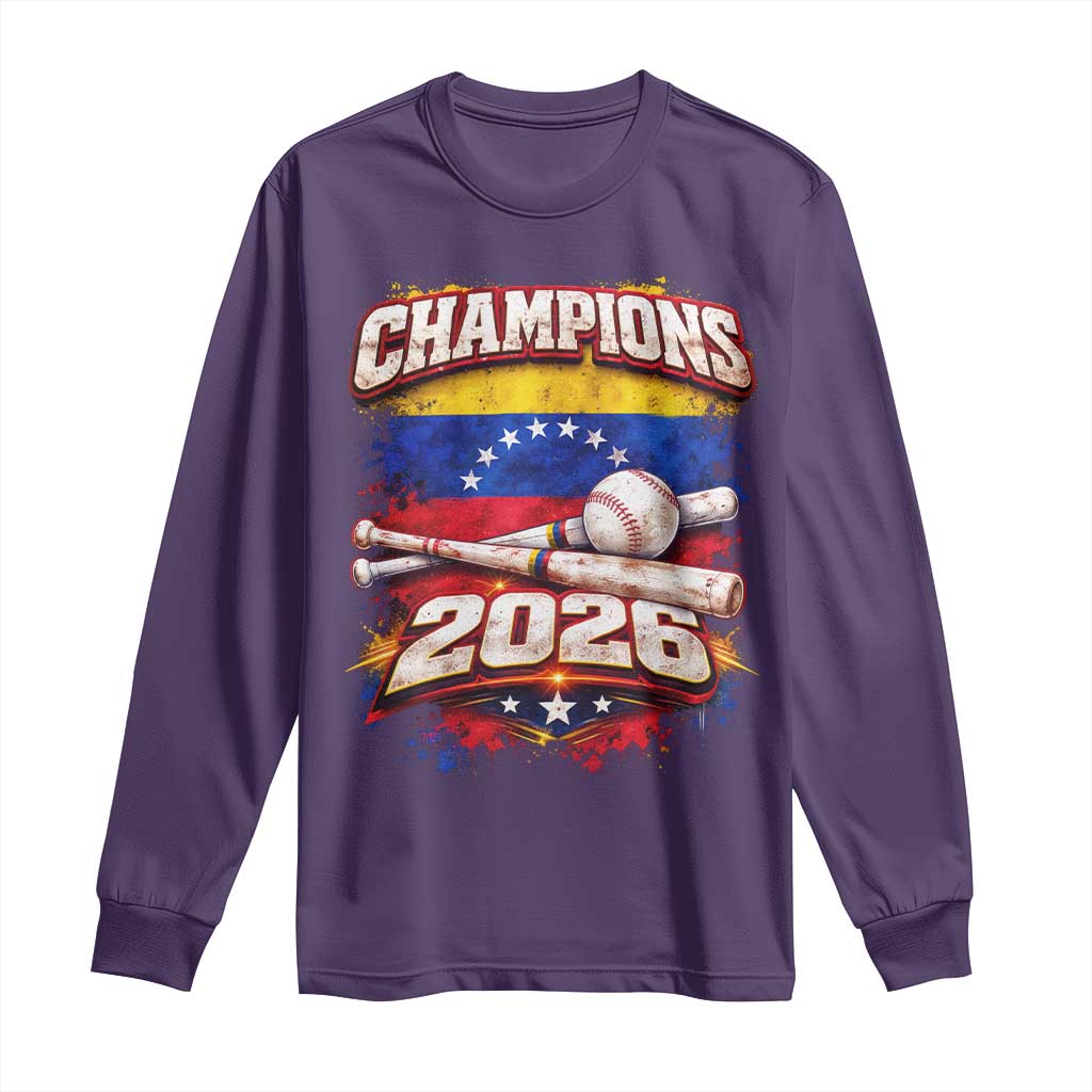 Venezuela Champions 2026 Baseball Lover Venezuelan Flag Long Sleeve Shirt TS11 Purple Print Your Wear
