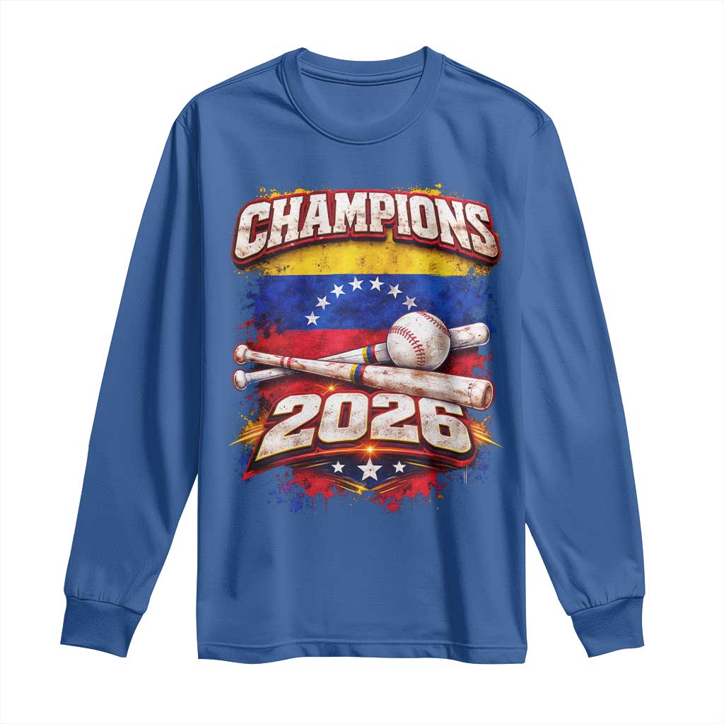 Venezuela Champions 2026 Baseball Lover Venezuelan Flag Long Sleeve Shirt TS11 Royal Blue Print Your Wear