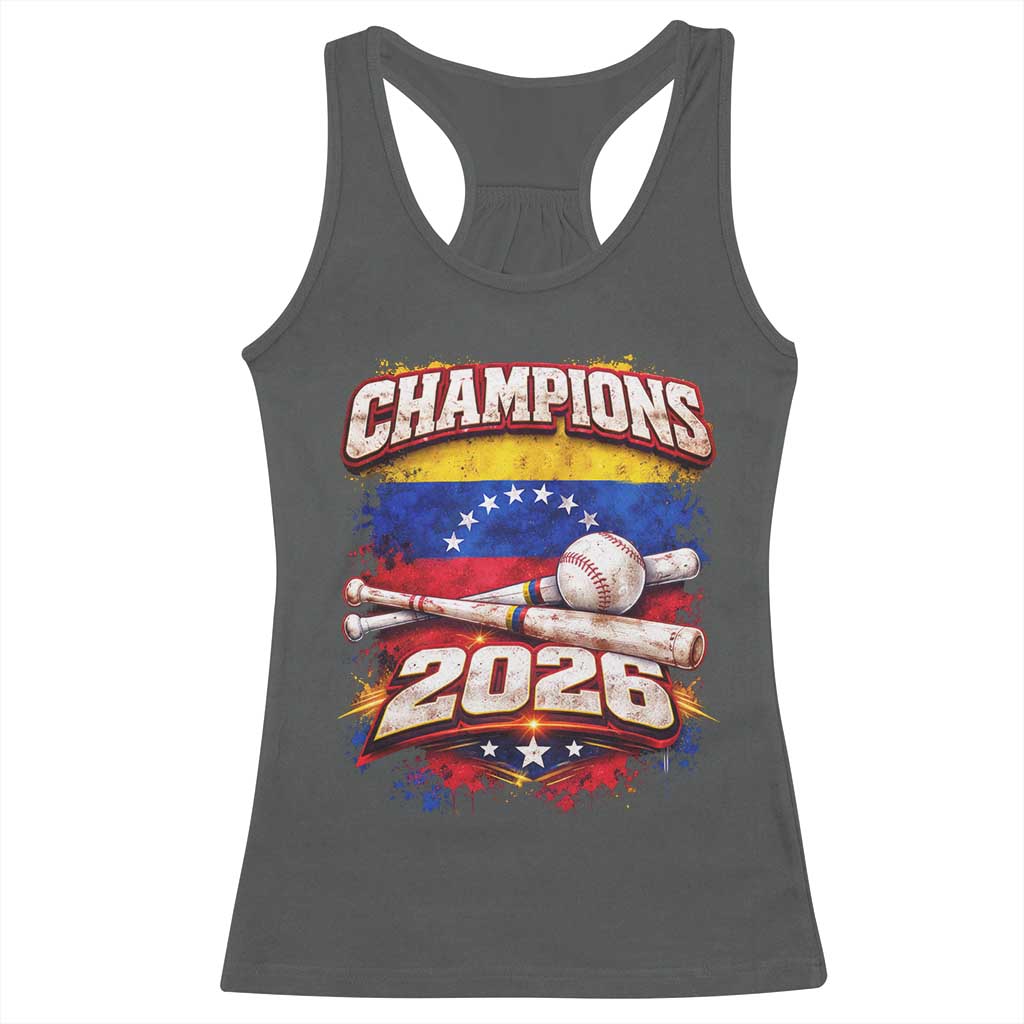 Venezuela Champions 2026 Baseball Lover Venezuelan Flag Racerback Tank Top TS11 Dark Heather Print Your Wear