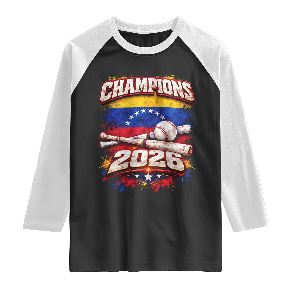 Venezuela Champions 2026 Baseball Lover Venezuelan Flag Raglan Shirt TS11 Black White Print Your Wear