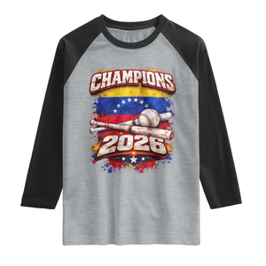 Venezuela Champions 2026 Baseball Lover Venezuelan Flag Raglan Shirt TS11 Heather Gray Black Print Your Wear