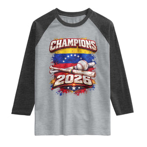 Venezuela Champions 2026 Baseball Lover Venezuelan Flag Raglan Shirt TS11 Heather Gray Heather Charcoal Print Your Wear