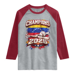 Venezuela Champions 2026 Baseball Lover Venezuelan Flag Raglan Shirt TS11 Heather Gray Heather Red Print Your Wear