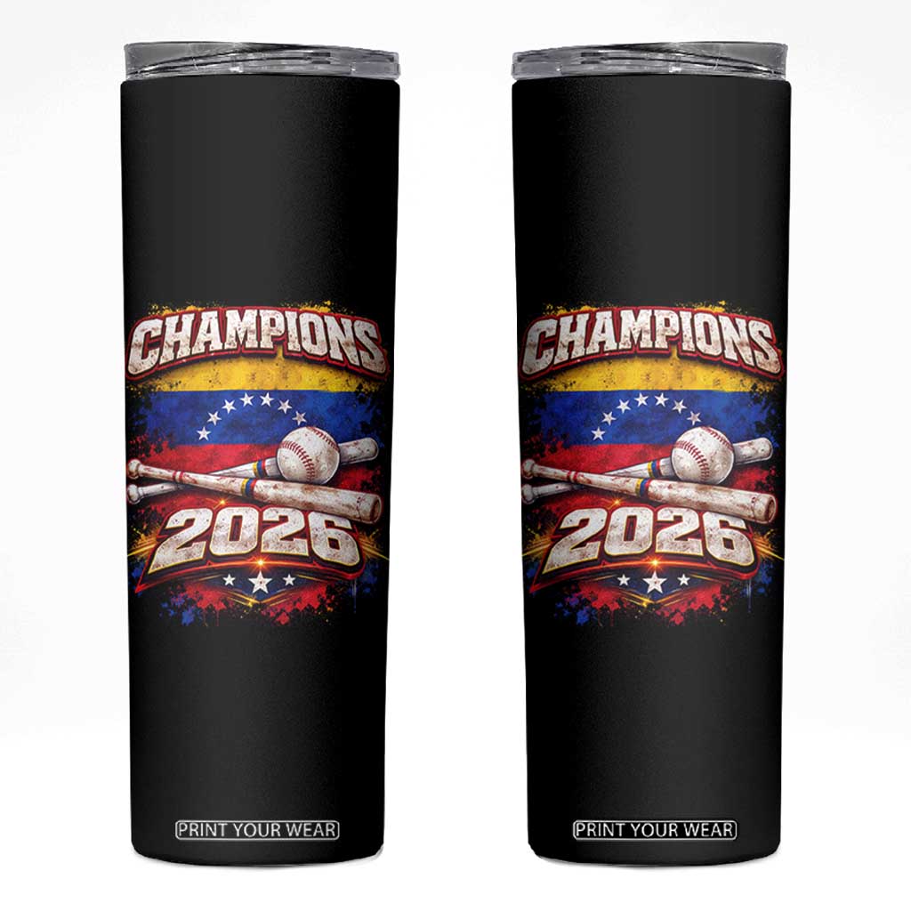 Venezuela Champions 2026 Baseball Lover Venezuelan Flag Skinny Tumbler TS11 Black Print Your Wear