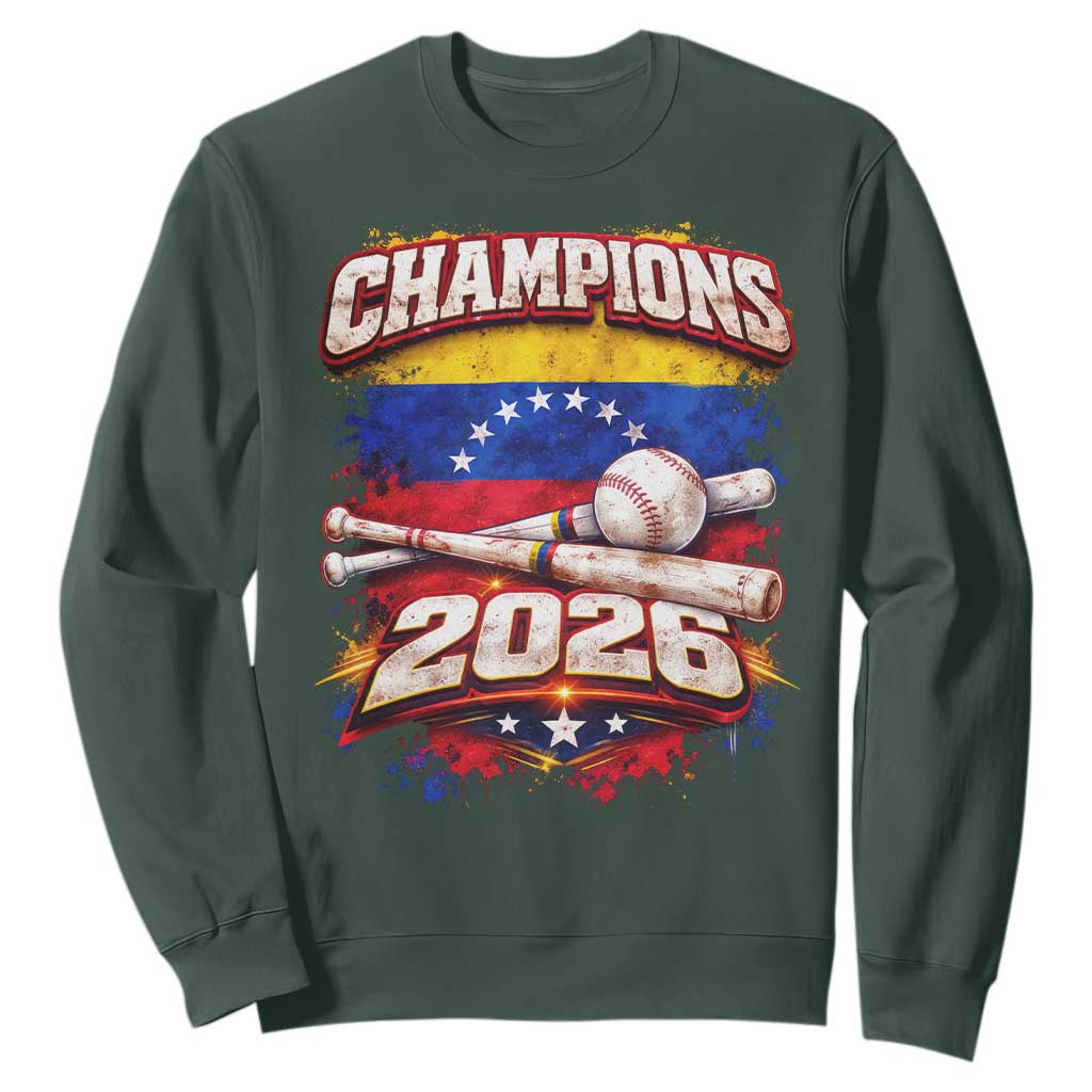 Venezuela Champions 2026 Baseball Lover Venezuelan Flag Sweatshirt TS11 Dark Forest Green Print Your Wear