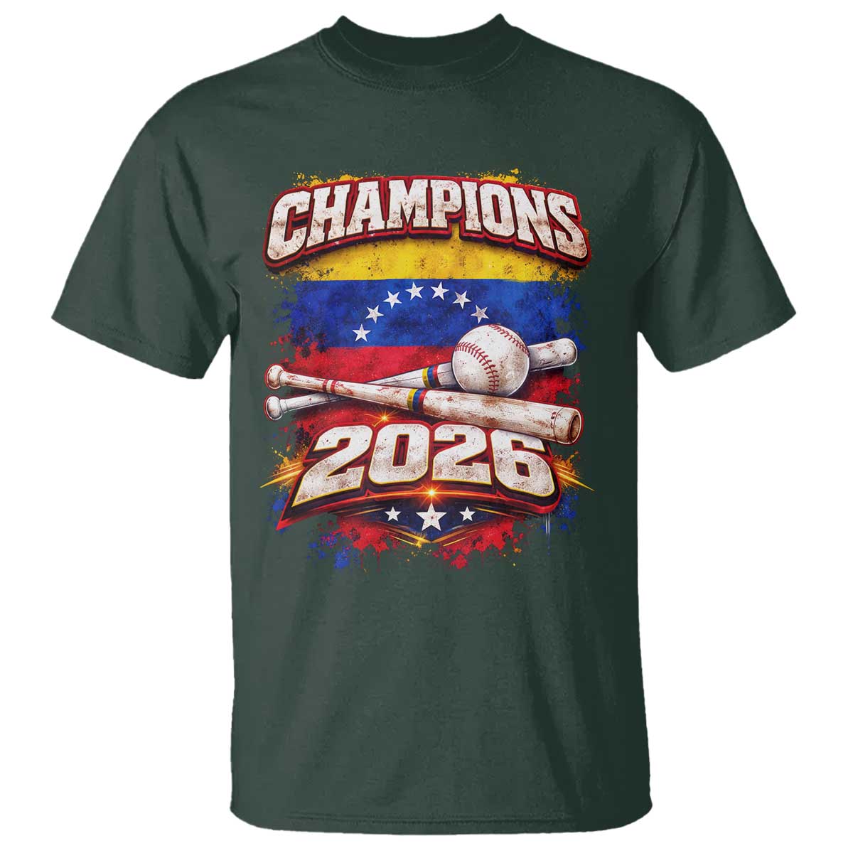 Venezuela Champions 2026 Baseball Lover Venezuelan Flag T Shirt TS11 Dark Forest Green Print Your Wear