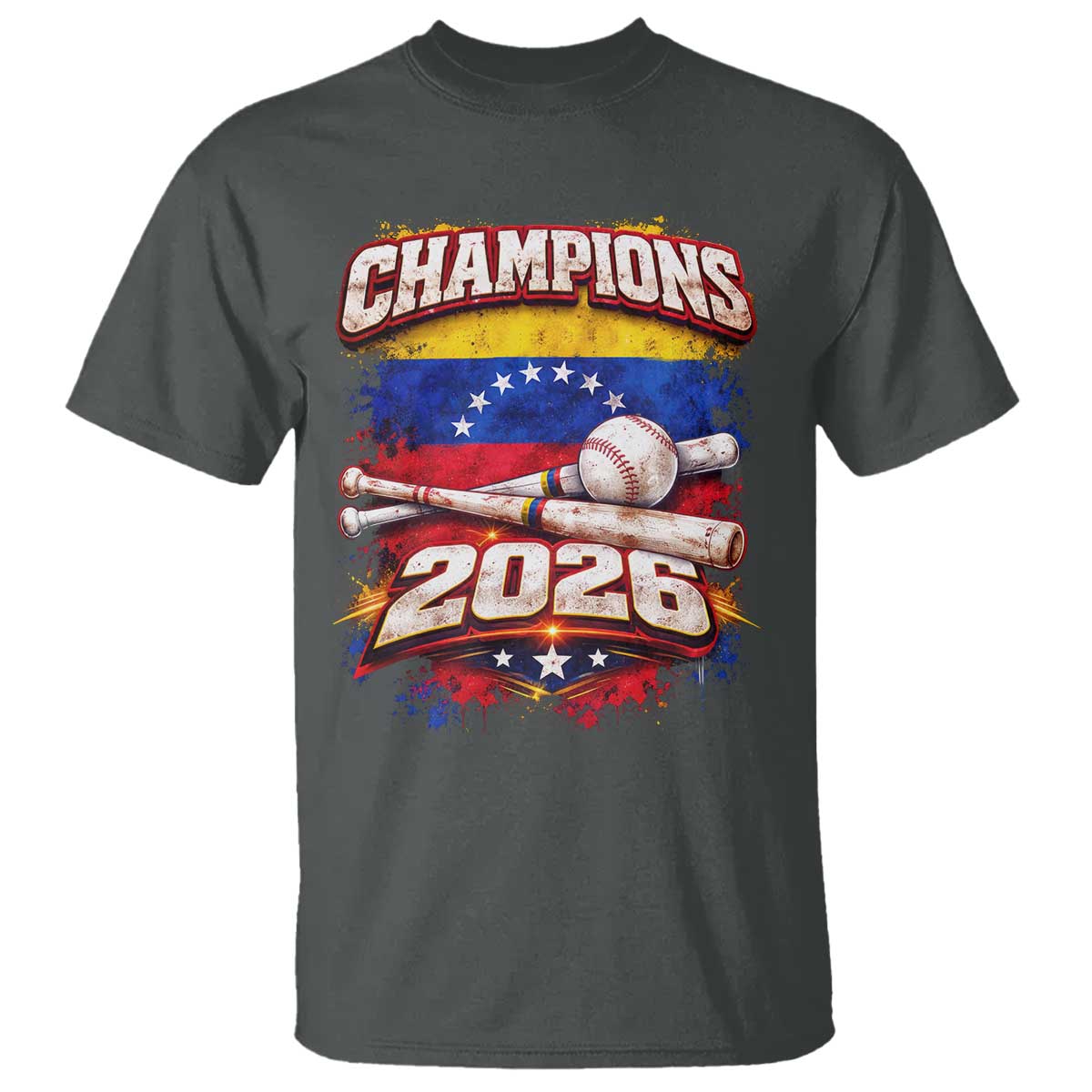 Venezuela Champions 2026 Baseball Lover Venezuelan Flag T Shirt TS11 Dark Heather Print Your Wear
