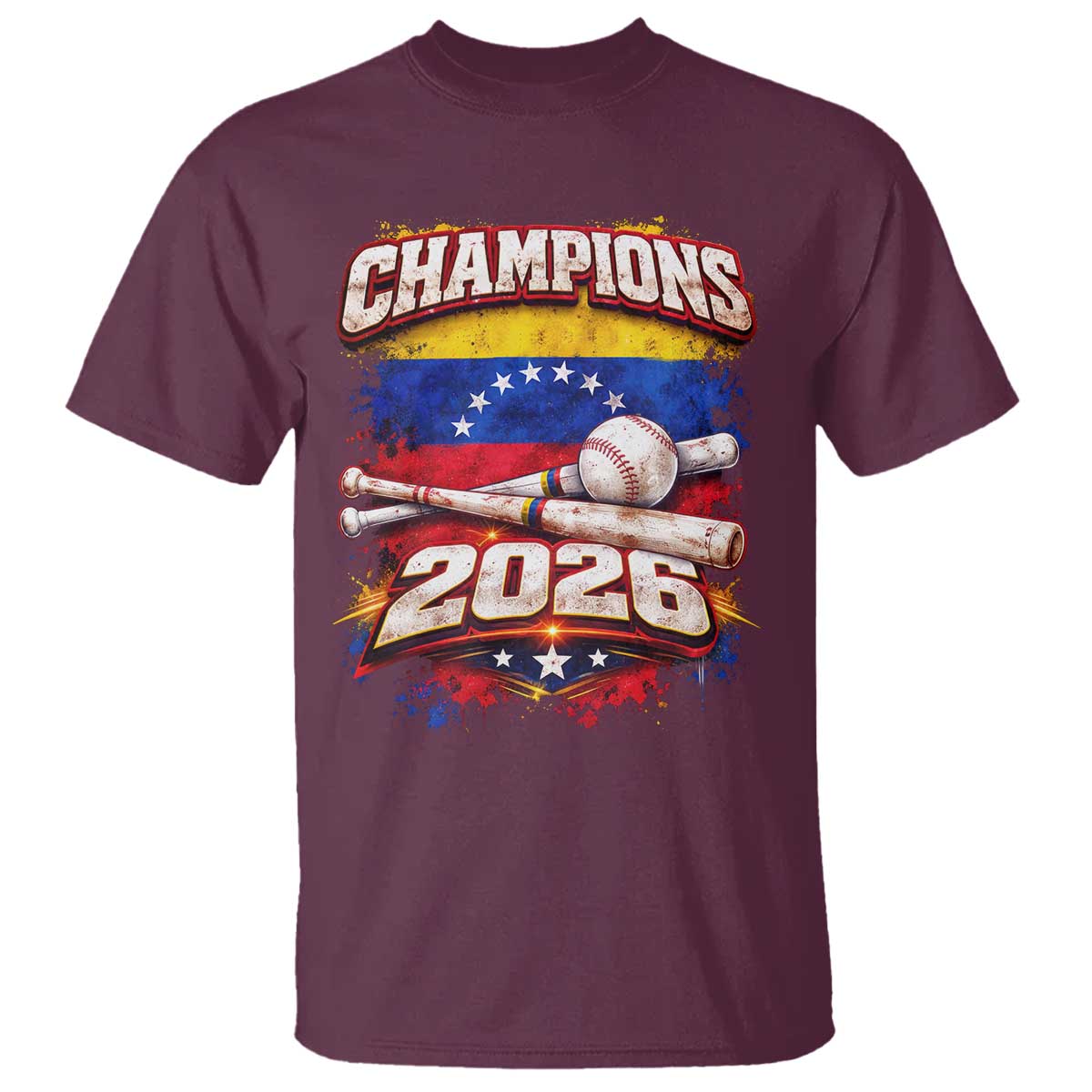 Venezuela Champions 2026 Baseball Lover Venezuelan Flag T Shirt TS11 Maroon Print Your Wear