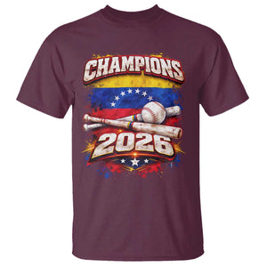 Venezuela Champions 2026 Baseball Lover Venezuelan Flag T Shirt TS11 Maroon Print Your Wear