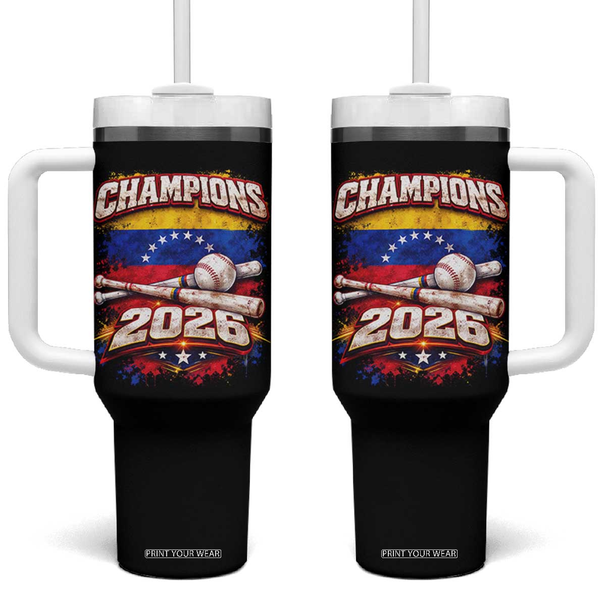 Venezuela Champions 2026 Baseball Lover Venezuelan Flag Tumbler With Handle TS11 One Size: 40 oz Black Print Your Wear