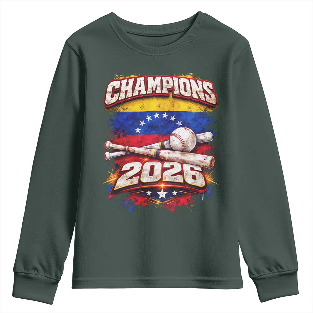 Venezuela Champions 2026 Baseball Lover Venezuelan Flag Youth Sweatshirt TS11 Dark Forest Green Print Your Wear
