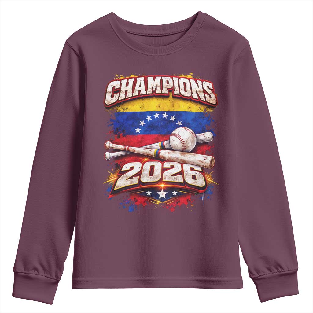 Venezuela Champions 2026 Baseball Lover Venezuelan Flag Youth Sweatshirt TS11 Maroon Print Your Wear