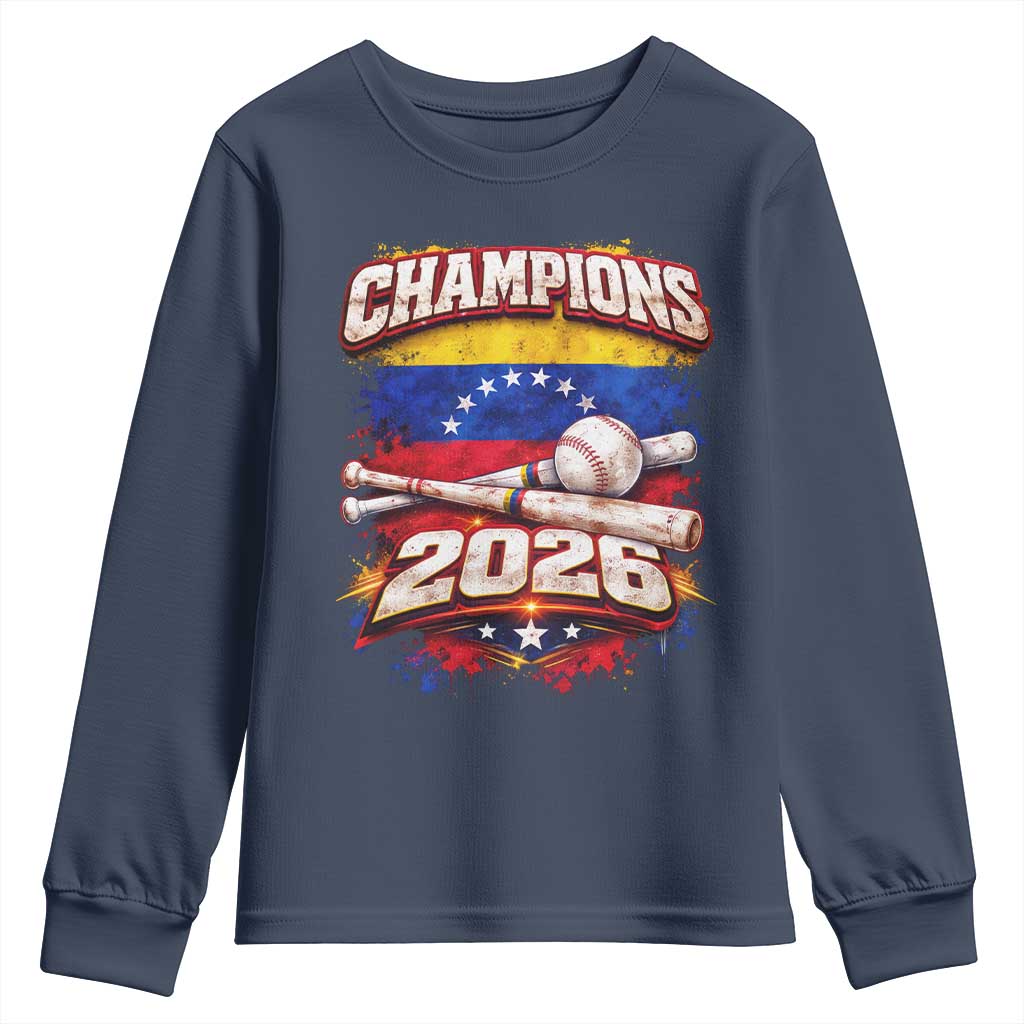 Venezuela Champions 2026 Baseball Lover Venezuelan Flag Youth Sweatshirt TS11 Navy Print Your Wear