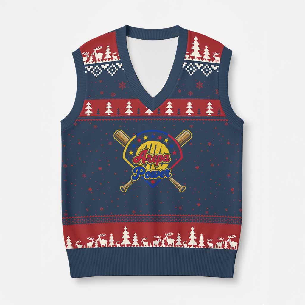 Arepa Power Venezuela Baseball Lover V-Neck Knit Sweater Vest Venezuelan Pride TS11 Navy Red Print Your Wear