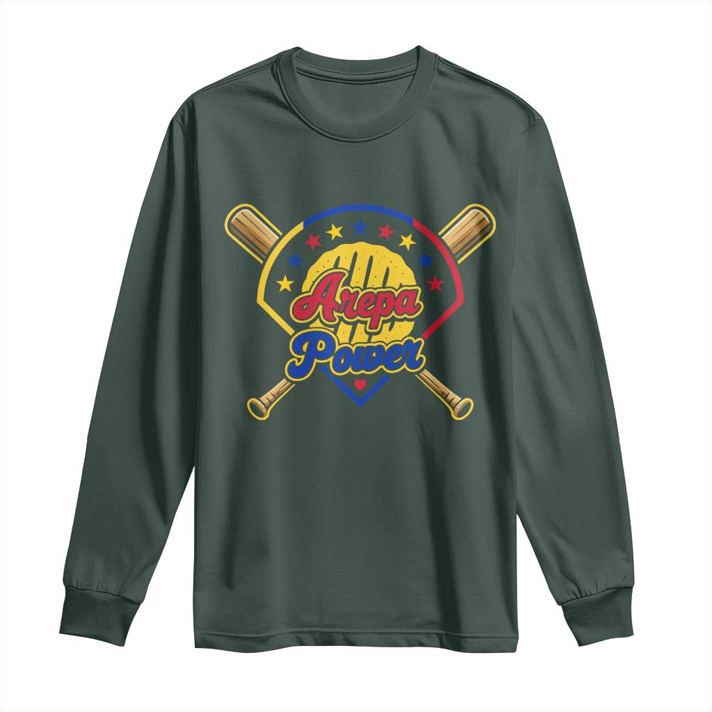 Arepa Power Venezuela Baseball Lover Long Sleeve Shirt Venezuelan Pride TS11 Dark Forest Green Print Your Wear