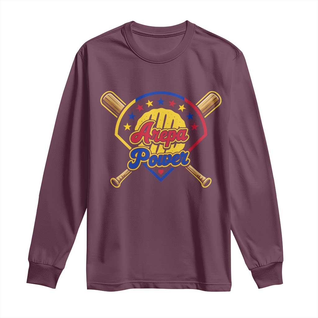 Arepa Power Venezuela Baseball Lover Long Sleeve Shirt Venezuelan Pride TS11 Maroon Print Your Wear