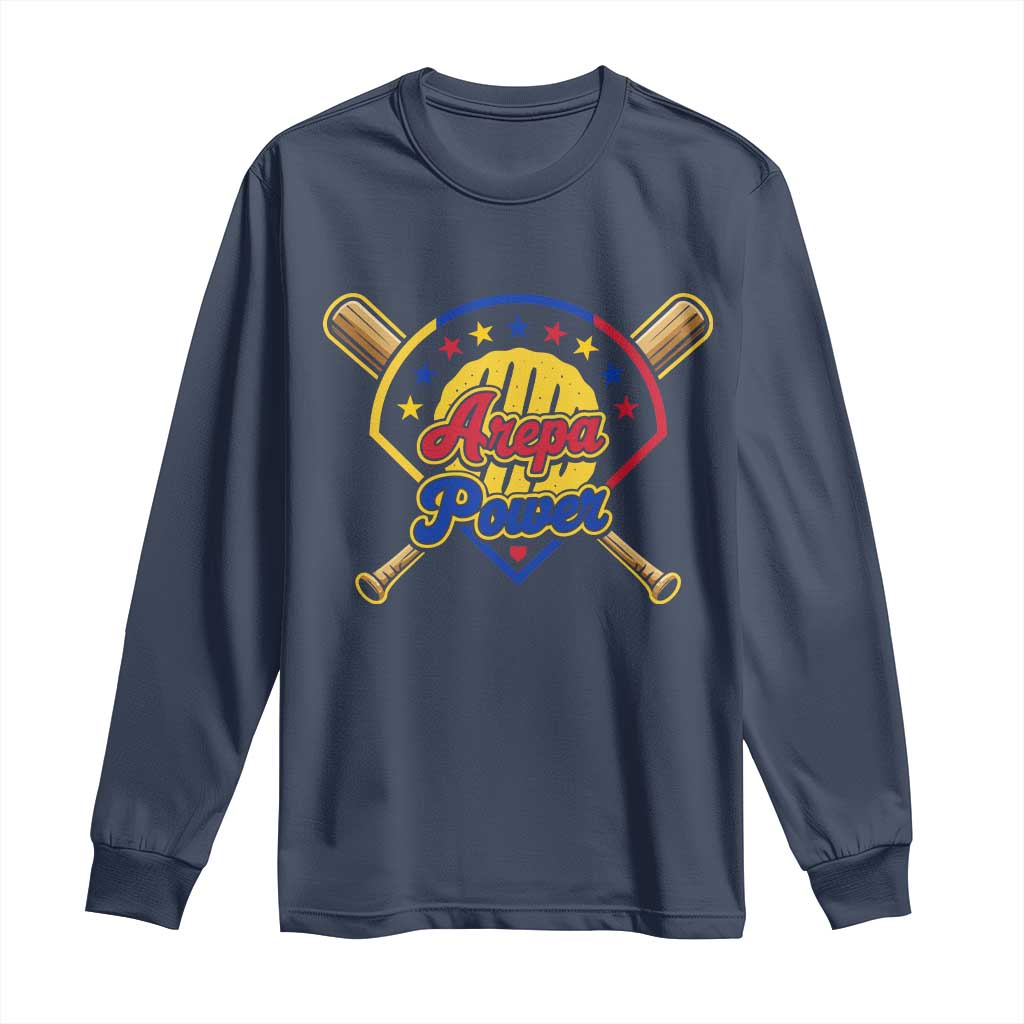 Arepa Power Venezuela Baseball Lover Long Sleeve Shirt Venezuelan Pride TS11 Navy Print Your Wear