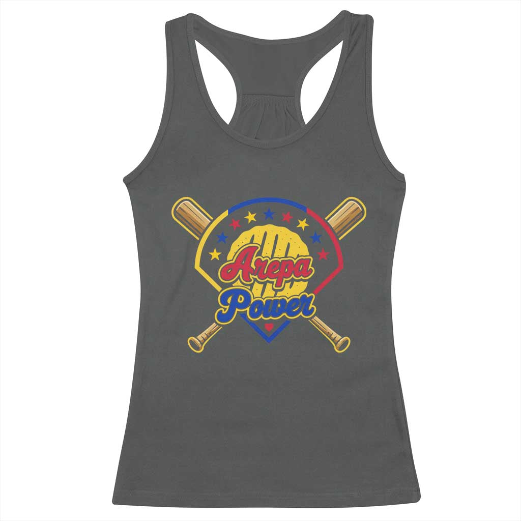 Arepa Power Venezuela Baseball Lover Racerback Tank Top Venezuelan Pride TS11 Dark Heather Print Your Wear