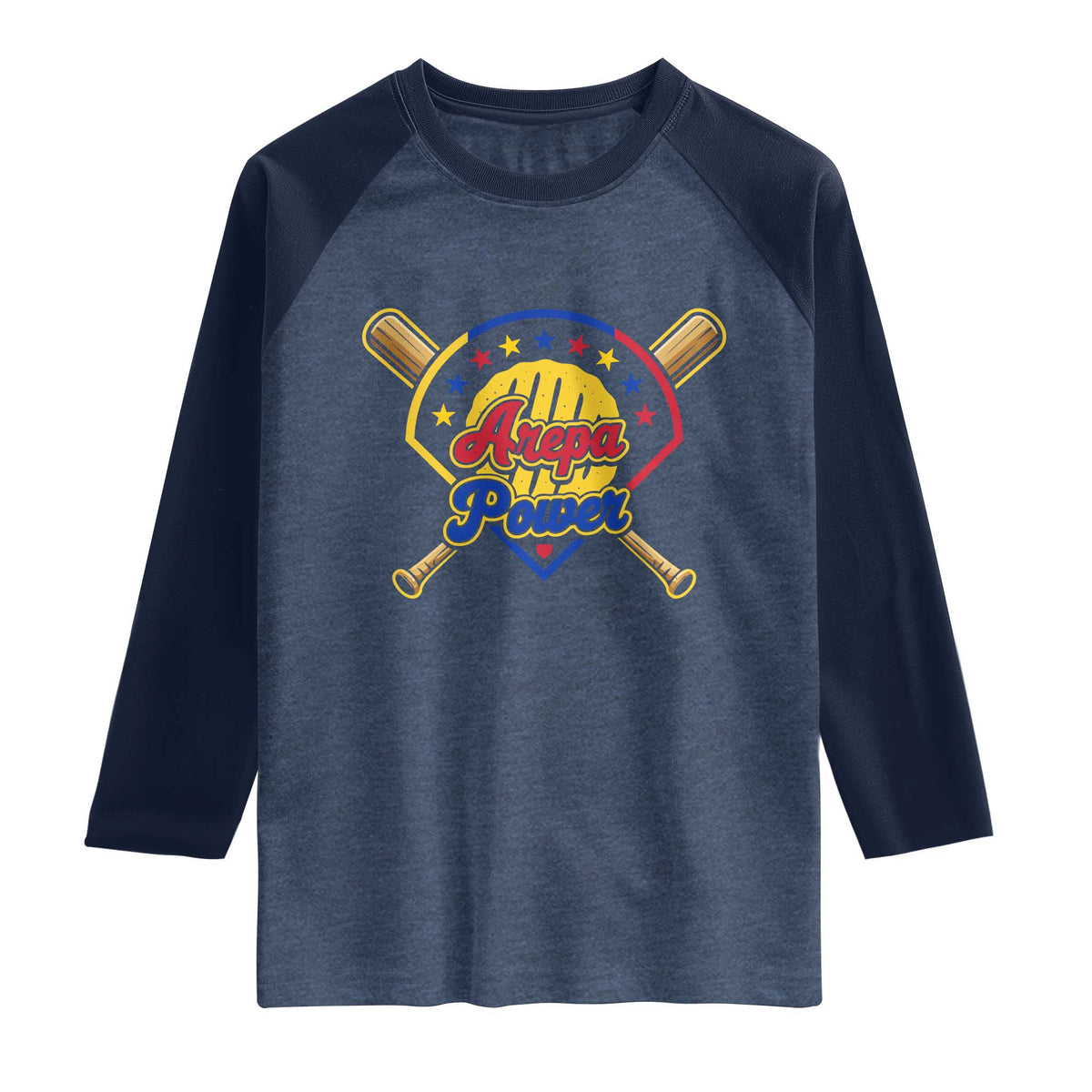 Arepa Power Venezuela Baseball Lover Raglan Shirt Venezuelan Pride TS11 Heather Denim Navy Print Your Wear