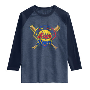 Arepa Power Venezuela Baseball Lover Raglan Shirt Venezuelan Pride TS11 Heather Denim Navy Print Your Wear
