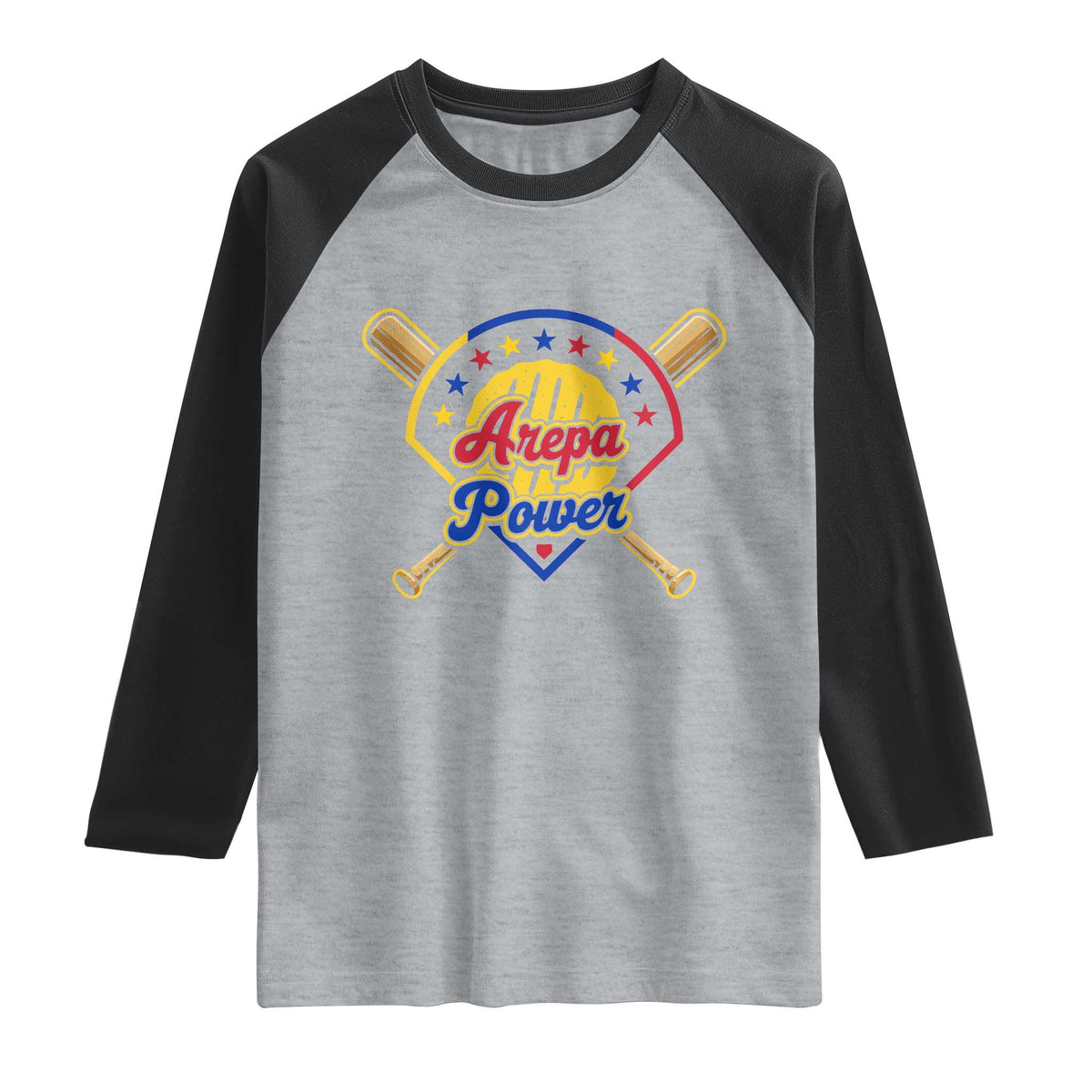 Arepa Power Venezuela Baseball Lover Raglan Shirt Venezuelan Pride TS11 Heather Gray Black Print Your Wear