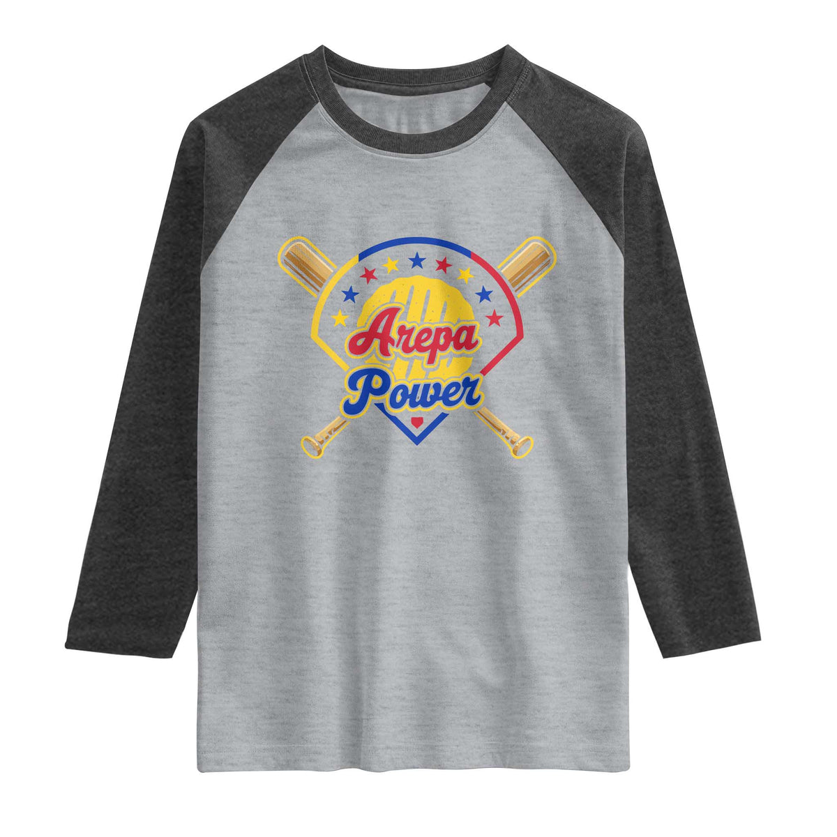 Arepa Power Venezuela Baseball Lover Raglan Shirt Venezuelan Pride TS11 Heather Gray Heather Charcoal Print Your Wear