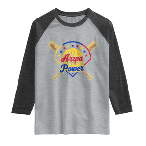 Arepa Power Venezuela Baseball Lover Raglan Shirt Venezuelan Pride TS11 Heather Gray Heather Charcoal Print Your Wear