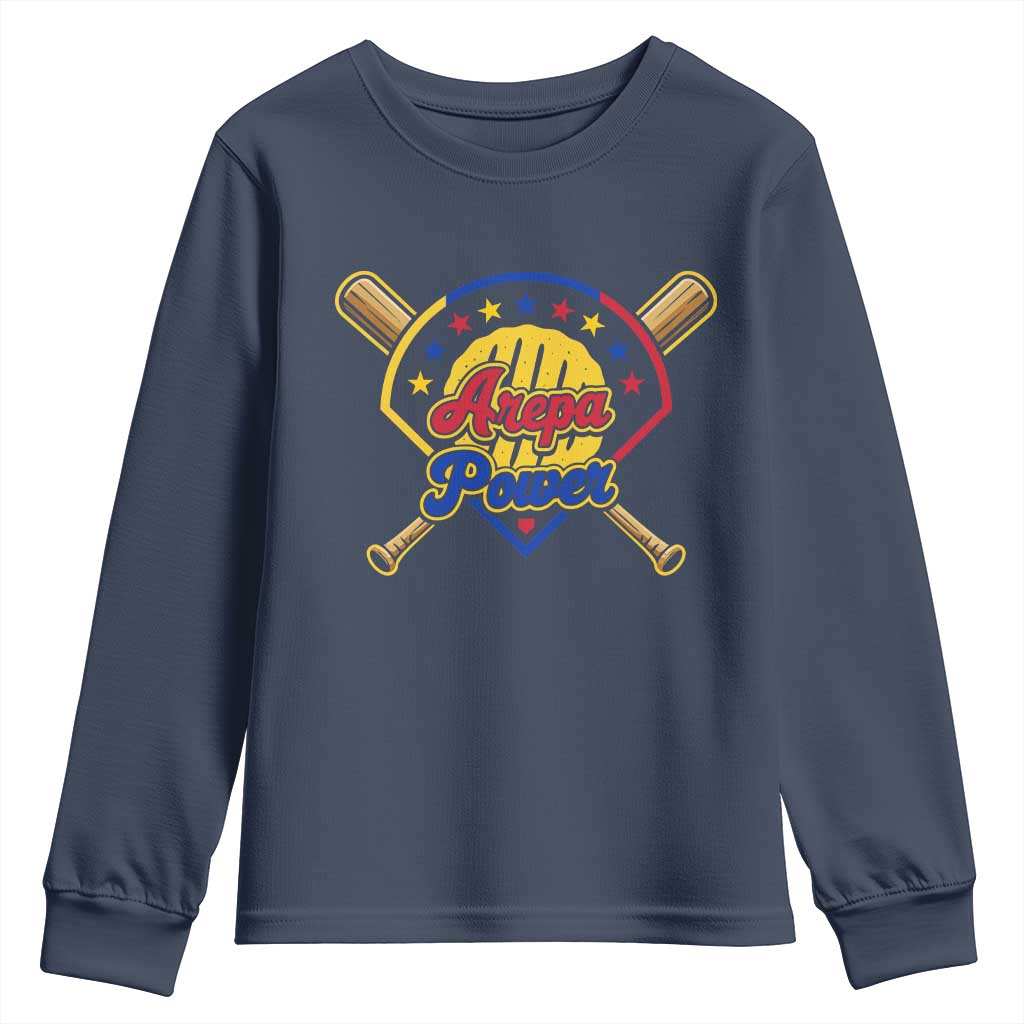 Arepa Power Venezuela Baseball Lover Youth Sweatshirt Venezuelan Pride TS11 Navy Print Your Wear