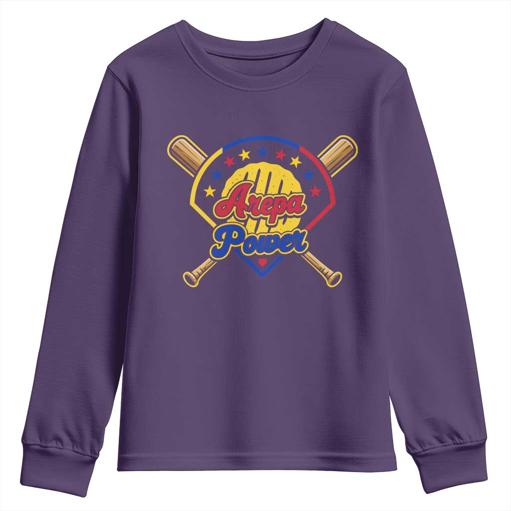 Arepa Power Venezuela Baseball Lover Youth Sweatshirt Venezuelan Pride TS11 Purple Print Your Wear