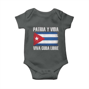 Patria y Vida Cuba Libre Baby Onesie Freedom Patriotic Cuban Flag TS11 Dark Heather Print Your Wear