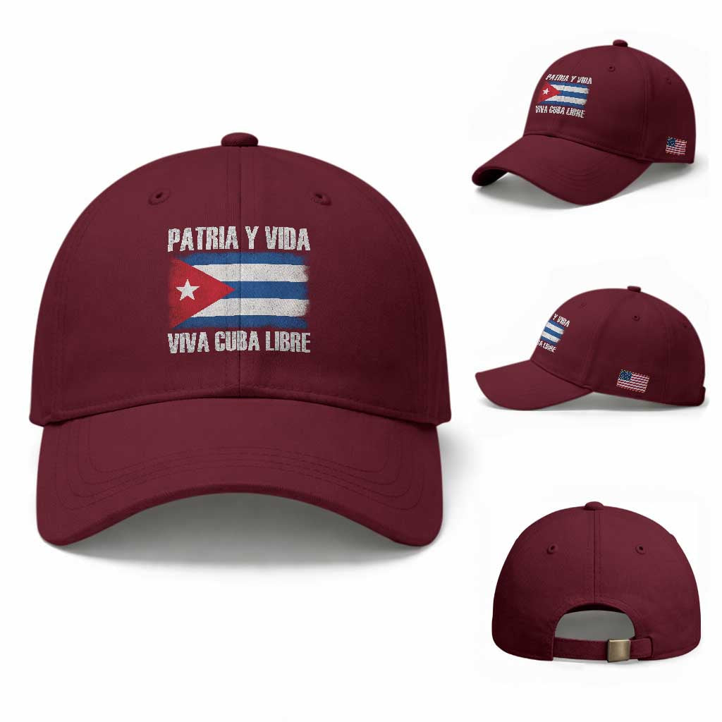 Patria y Vida Cuba Libre Baseball Cap Freedom Patriotic Cuban Flag TS11 Baseball Cap Universal Fit Maroon Print Your Wear